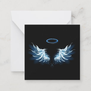 Blue Glowing Angel Wings on black background Card
