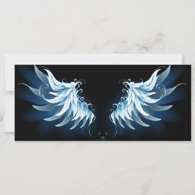 Blue Glowing Angel Wings on black background Card (Front)