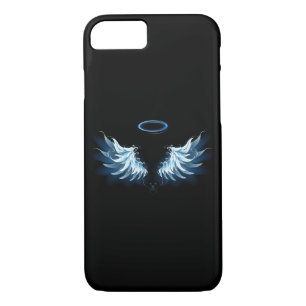 Blue Glowing Angel Wings on black background iPhone 8/7 Case