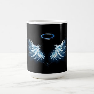 Blue Glowing Angel Wings on black background Coffee Mug