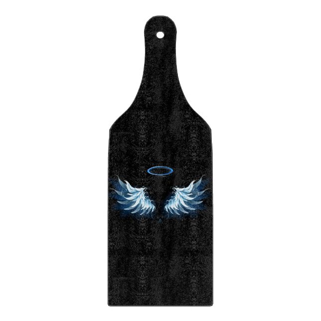 Blue Glowing Angel Wings on black background Cutting Board (Front)