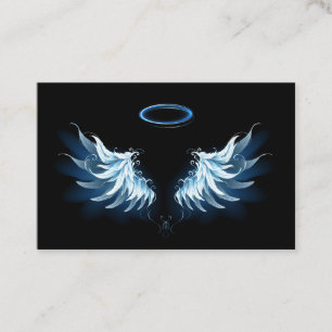Blue Glowing Angel Wings on black background Discount Card