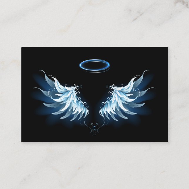 Blue Glowing Angel Wings on black background Discount Card (Front)