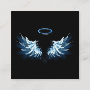 Blue Glowing Angel Wings on black background Discount Card