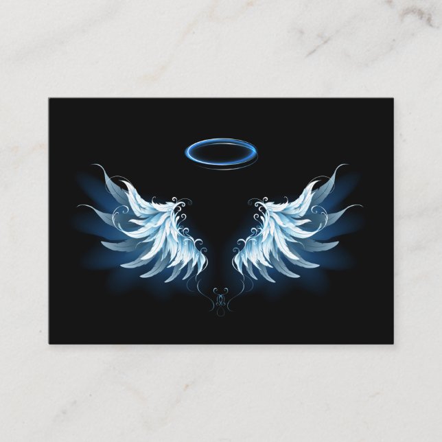 Blue Glowing Angel Wings on black background Discount Card (Front)