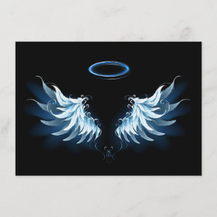 Blue Glowing Angel Wings on black background Enclosure Card