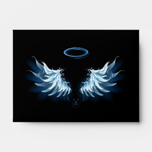 Blue Glowing Angel Wings on black background Envelope