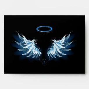 Blue Glowing Angel Wings on black background Envelope