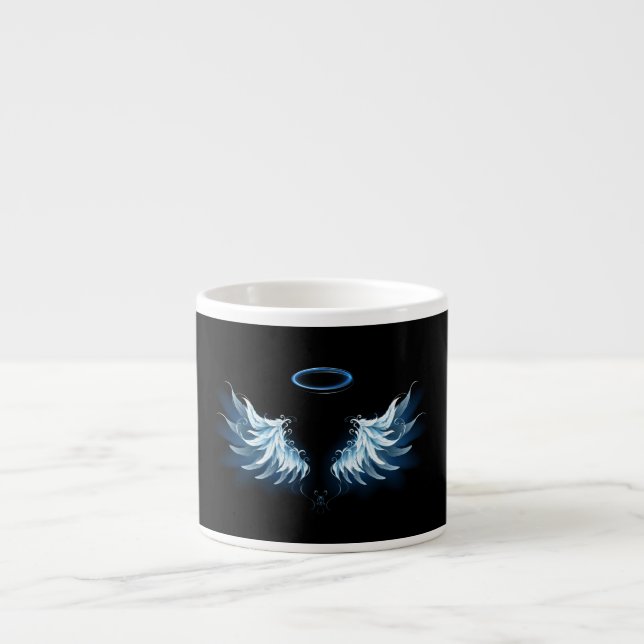 Blue Glowing Angel Wings on black background Espresso Cup (Front)