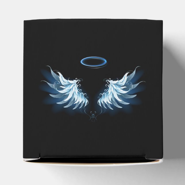 Blue Glowing Angel Wings on black background Favour Box (Top)