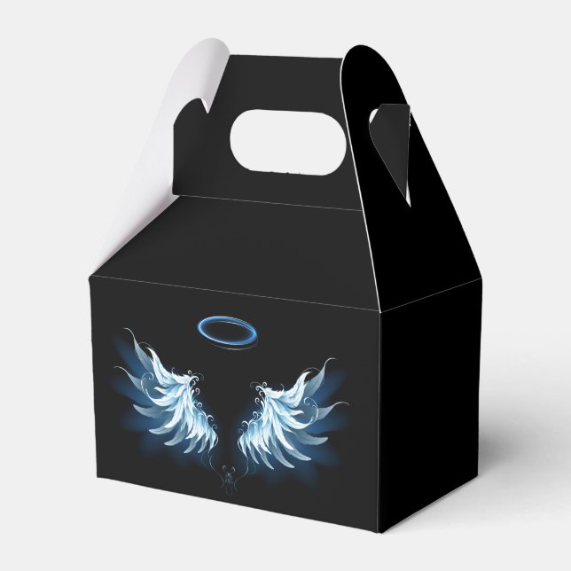 Blue Glowing Angel Wings on black background Favour Box (Front Side)