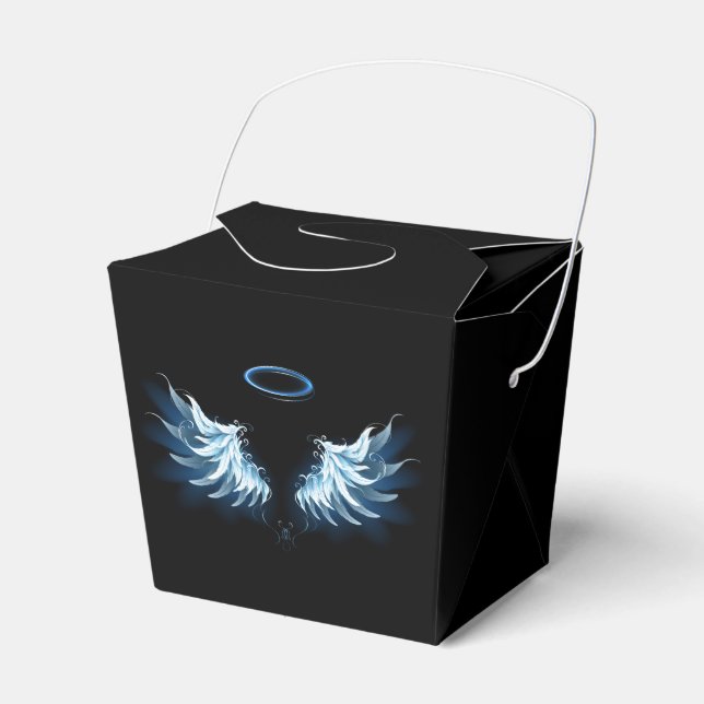 Blue Glowing Angel Wings on black background Favour Box (Front Side)