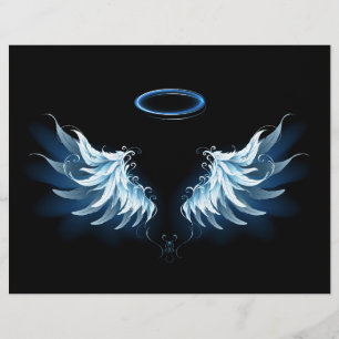 Blue Glowing Angel Wings on black background Flyer