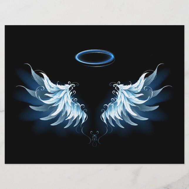 Blue Glowing Angel Wings on black background Flyer (Front)