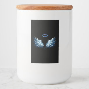 Blue Glowing Angel Wings on black background Food Label