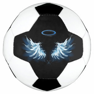 Blue Glowing Angel Wings on black background Football