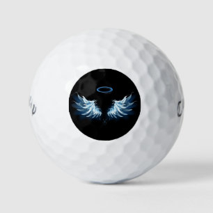 Blue Glowing Angel Wings on black background Golf Balls