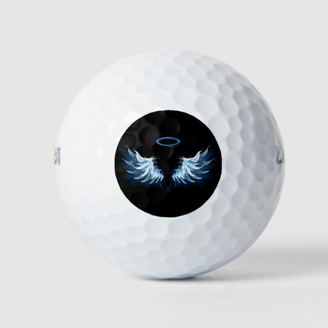Blue Glowing Angel Wings on black background Golf Balls (Front)