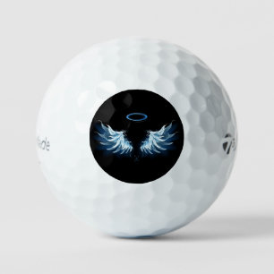Blue Glowing Angel Wings on black background Golf Balls