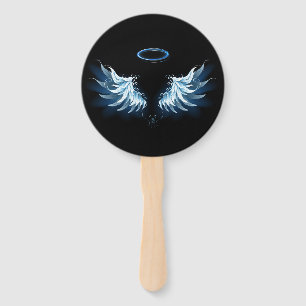 Blue Glowing Angel Wings on black background Hand Fan