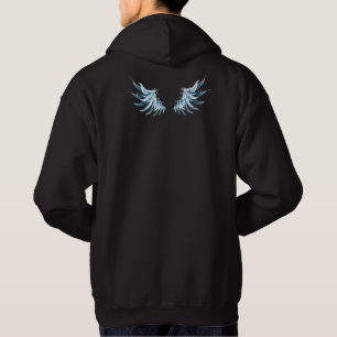 Blue Glowing Angel Wings on black background Hoodie