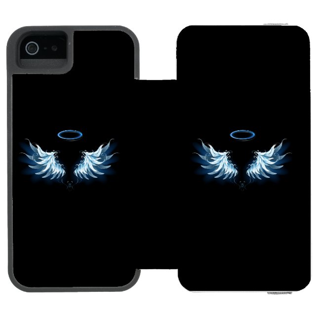 Blue Glowing Angel Wings on black background Incipio iPhone Wallet Case (Folio Open)