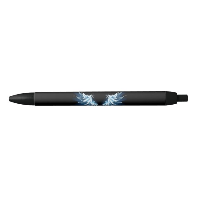 Blue Glowing Angel Wings on black background Ink Pen (Front)