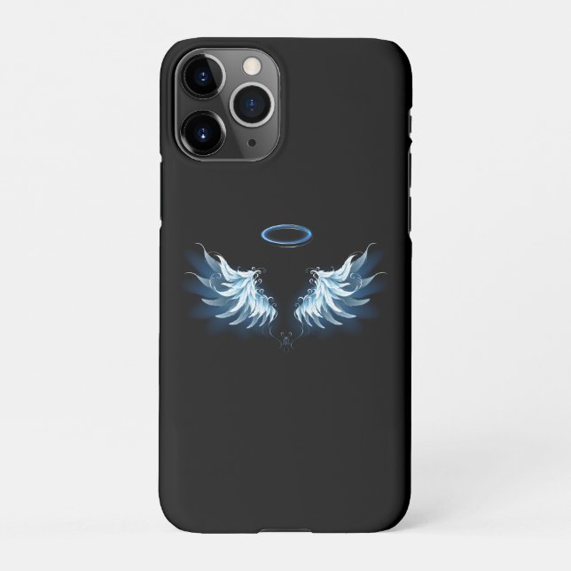 Blue Glowing Angel Wings on black background iPhone Case (Back)