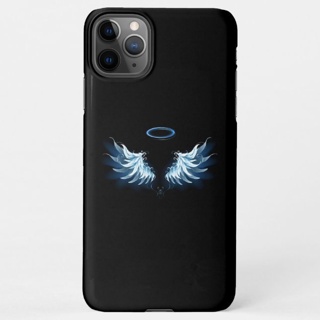 Blue Glowing Angel Wings on black background iPhone Case (Back)