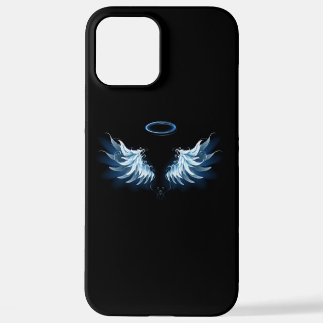 Blue Glowing Angel Wings on black background iPhone Case (Back)