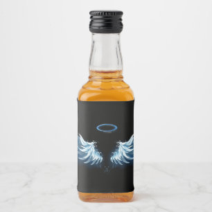Blue Glowing Angel Wings on black background Liquor Bottle Label