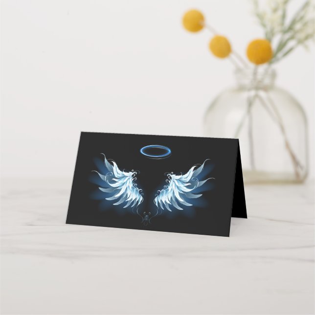 Blue Glowing Angel Wings on black background Loyalty Card (Front)