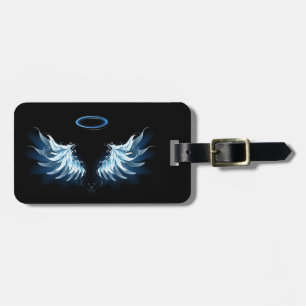 Blue Glowing Angel Wings on black background Luggage Tag