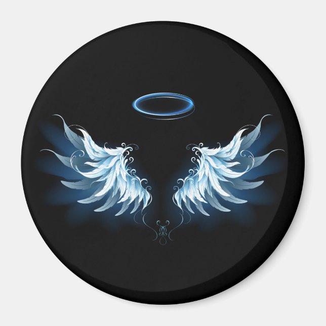 Blue Glowing Angel Wings on black background Magnet (Front)