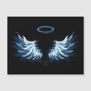 Blue Glowing Angel Wings on black background Magnetic Invitation