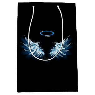 Blue Glowing Angel Wings on black background Medium Gift Bag