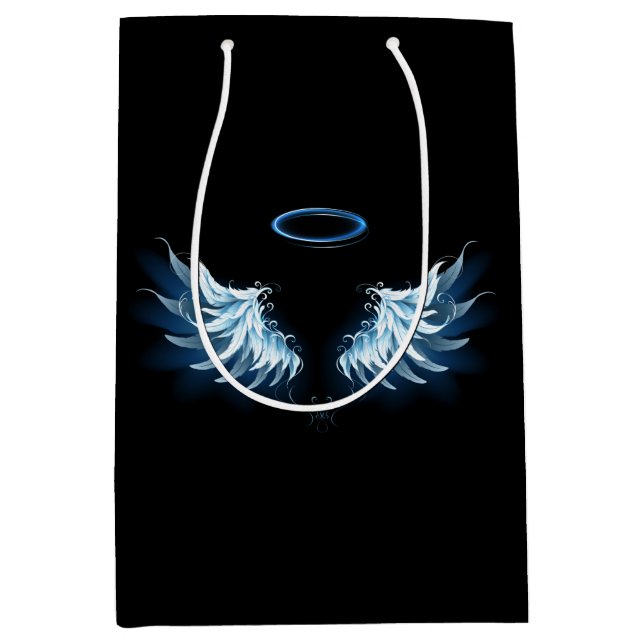 Blue Glowing Angel Wings on black background Medium Gift Bag (Front)