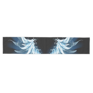 Blue Glowing Angel Wings on black background Medium Table Runner