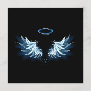 Blue Glowing Angel Wings on black background Menu