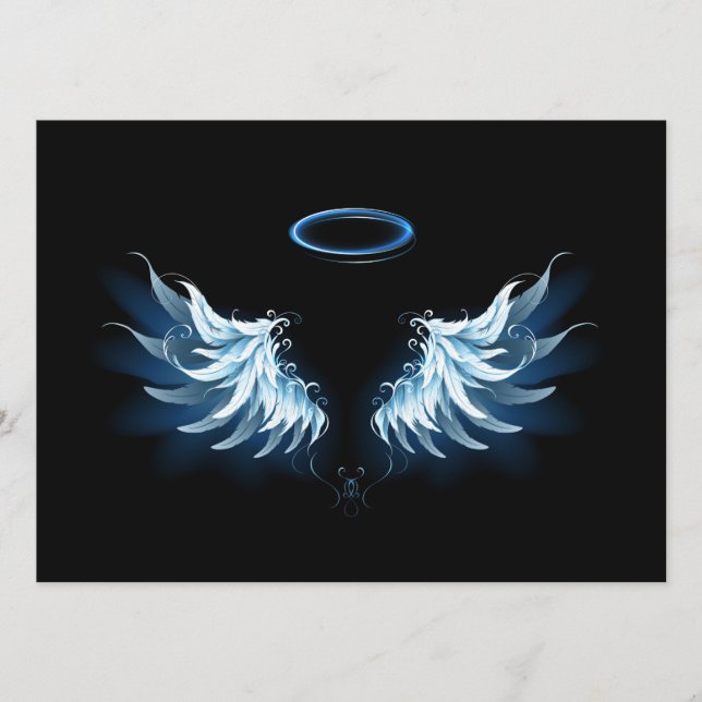 Blue Glowing Angel Wings on black background Menu (Front)