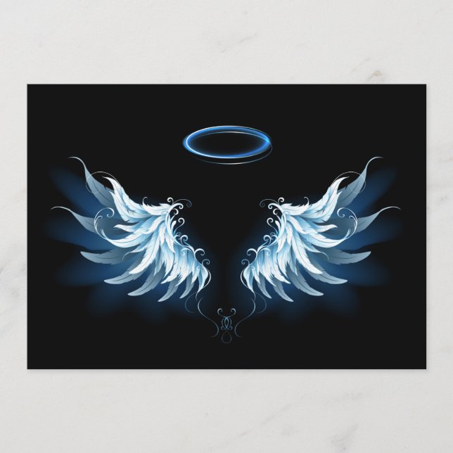 Blue Glowing Angel Wings on black background Menu (Front)