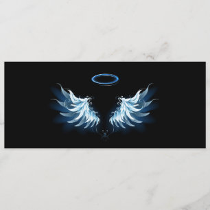 Blue Glowing Angel Wings on black background Menu