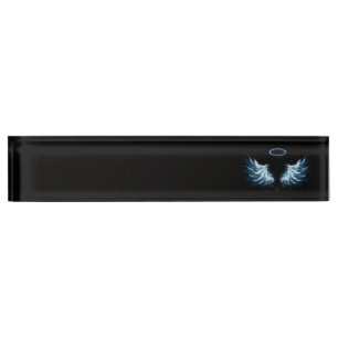 Blue Glowing Angel Wings on black background Nameplate