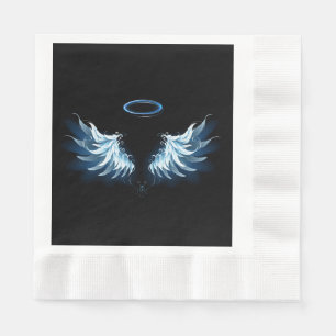 Blue Glowing Angel Wings on black background Napkin