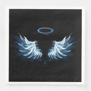 Blue Glowing Angel Wings on black background Napkin