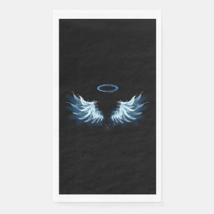 Blue Glowing Angel Wings on black background Napkin
