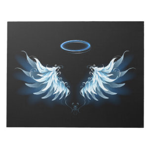 Blue Glowing Angel Wings on black background Notepad