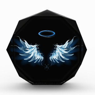 Blue Glowing Angel Wings on black background Photo Block