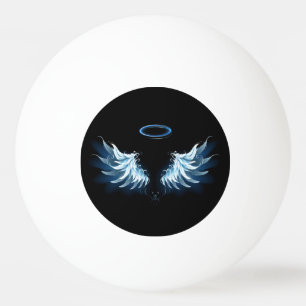Blue Glowing Angel Wings on black background Ping Pong Ball