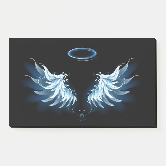 Blue Glowing Angel Wings on black background Post-it Notes (Front)